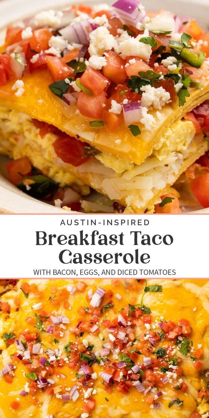 Pin graphic for breakfast taco casserole.