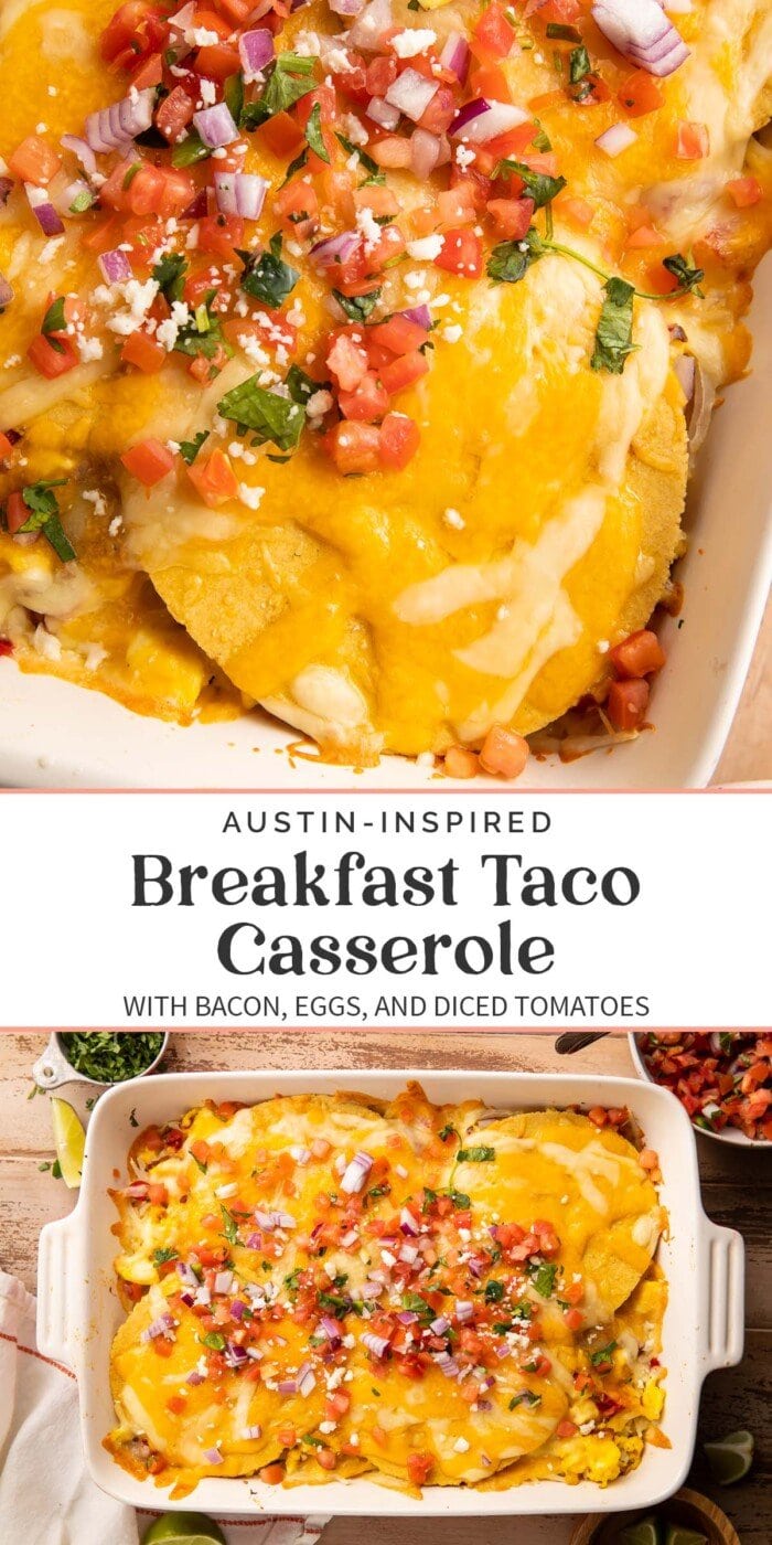 Pin graphic for breakfast taco casserole.