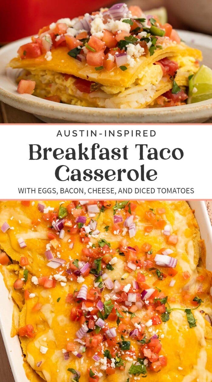 Pin graphic for breakfast taco casserole.