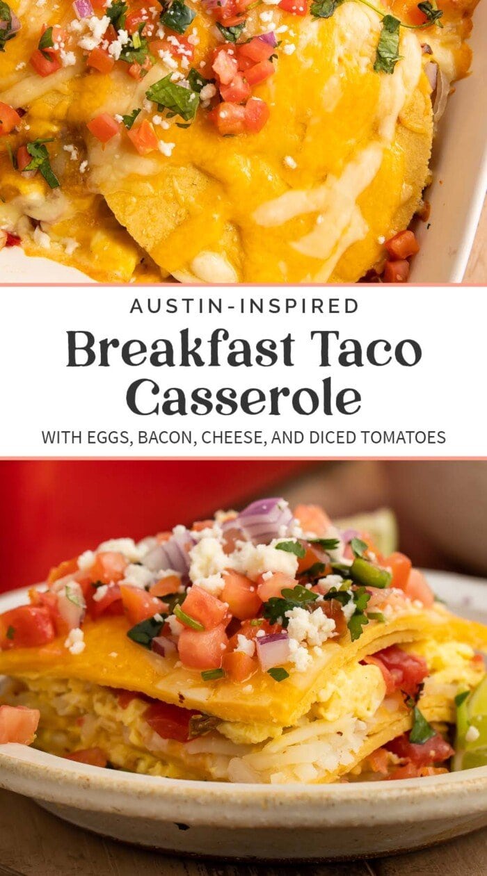 Pin graphic for breakfast taco casserole.