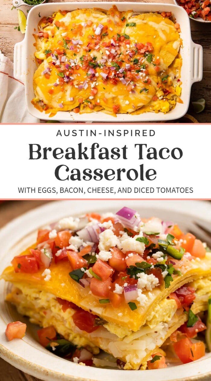 Pin graphic for breakfast taco casserole.