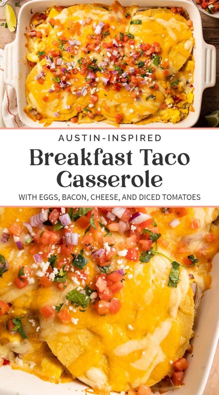 Pin graphic for breakfast taco casserole.