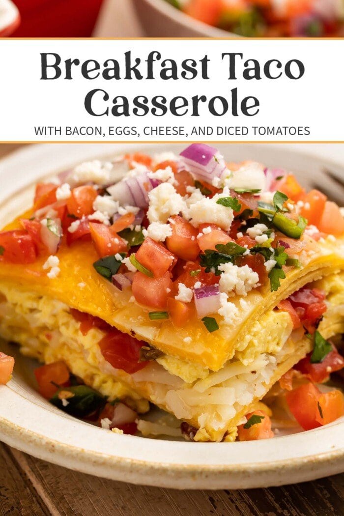 Pin graphic for breakfast taco casserole.