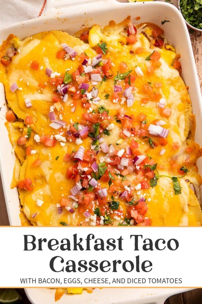 Pin graphic for breakfast taco casserole.