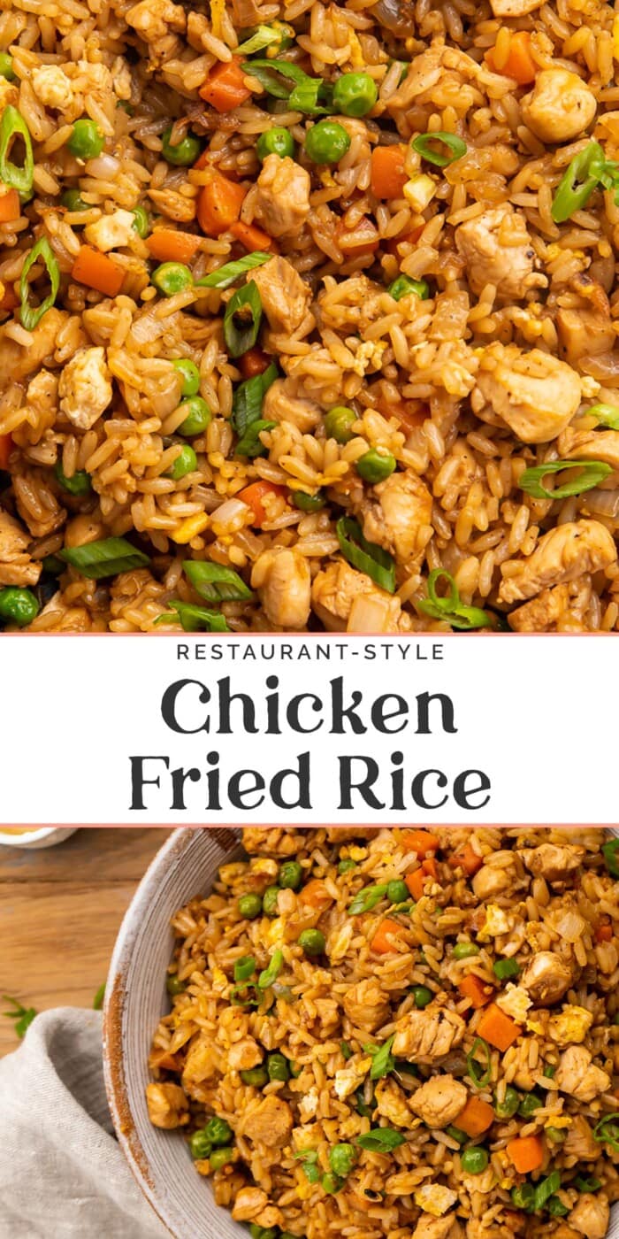 Pin graphic for chicken fried rice.