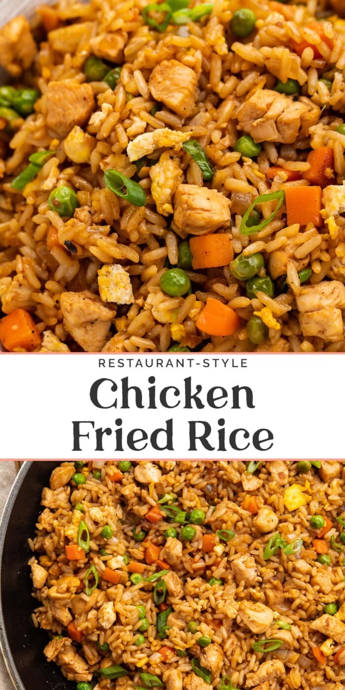 Pin graphic for chicken fried rice.