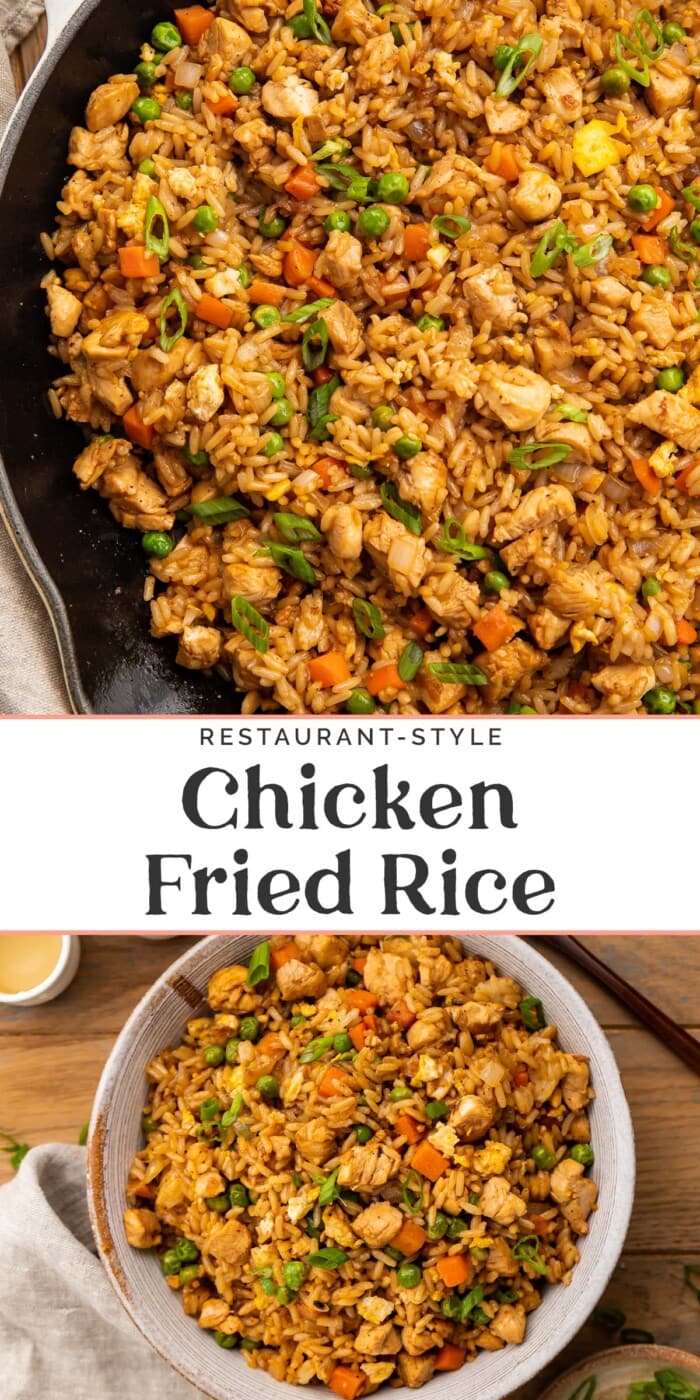 Pin graphic for chicken fried rice.