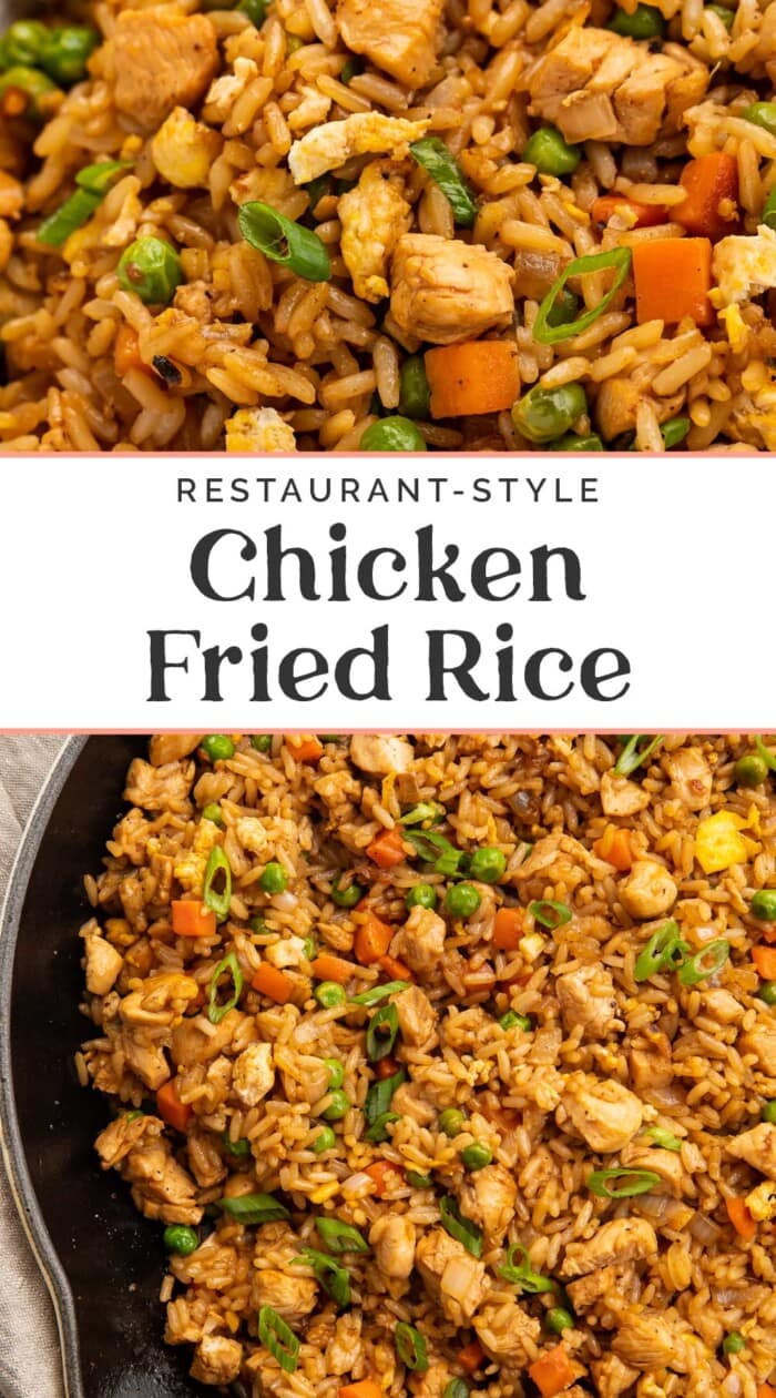 Pin graphic for chicken fried rice.