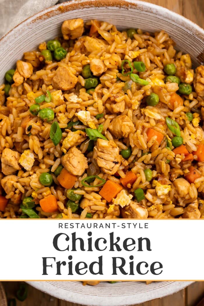 Pin graphic for chicken fried rice.