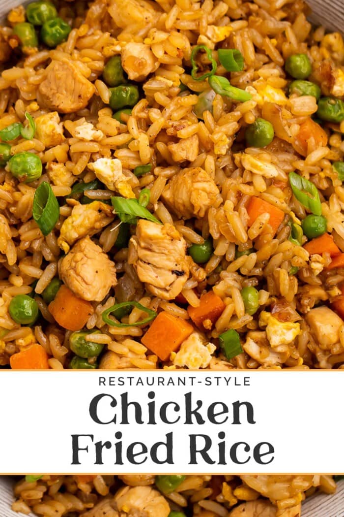 Pin graphic for chicken fried rice.