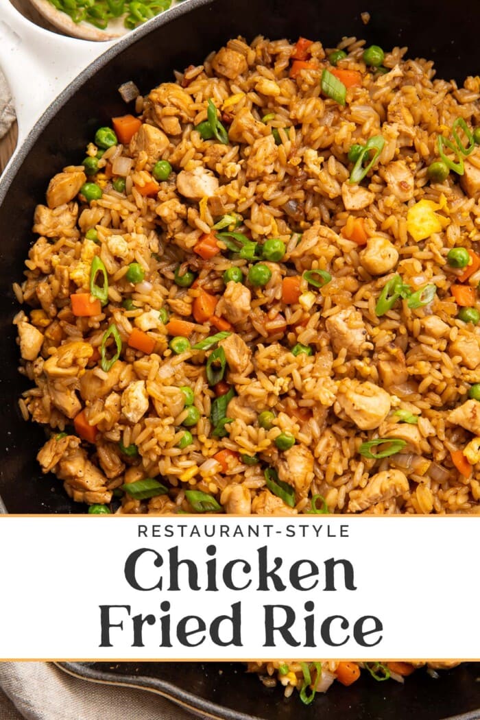 Pin graphic for chicken fried rice.