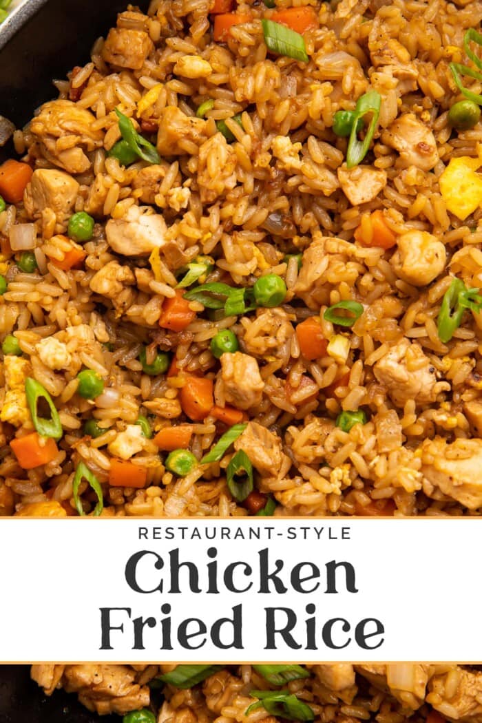 Pin graphic for chicken fried rice.