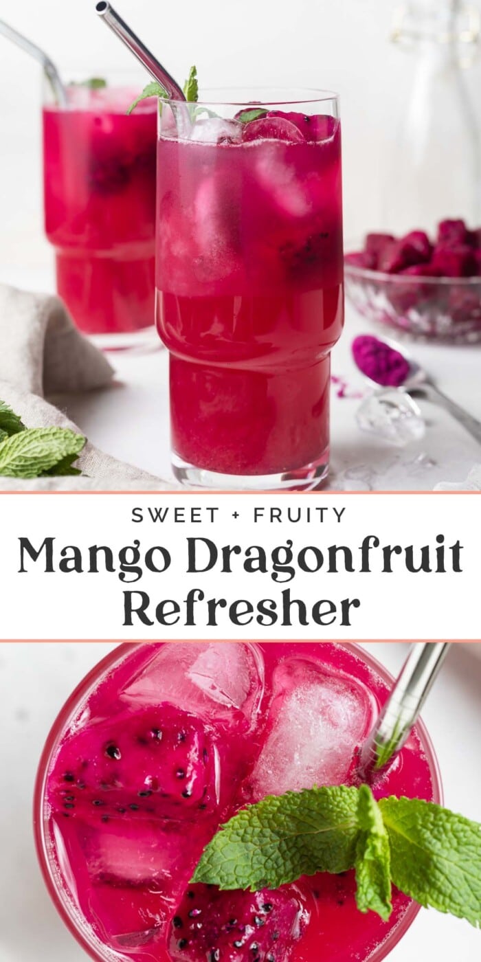 Pin graphic for mango dragon fruit refresher.