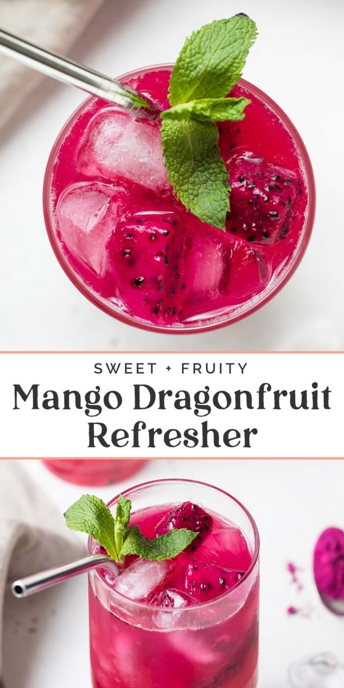 Pin graphic for mango dragon fruit refresher.