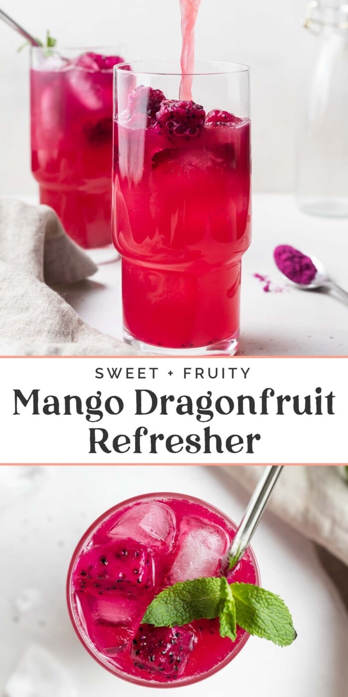 Pin graphic for mango dragon fruit refresher.