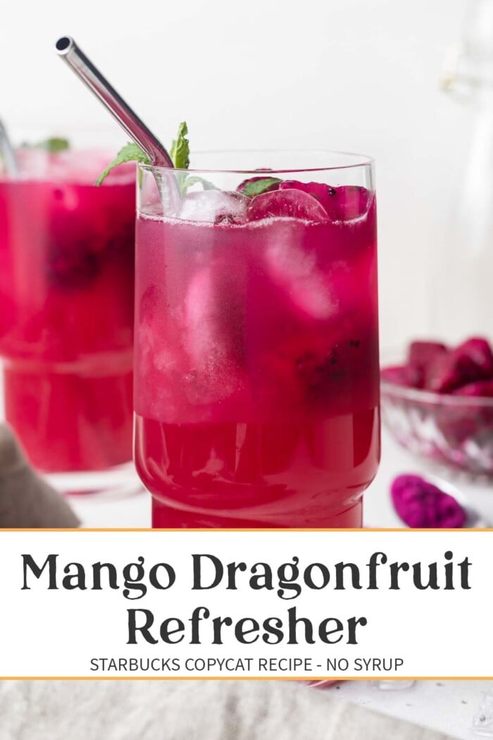 Pin graphic for mango dragon fruit refresher.