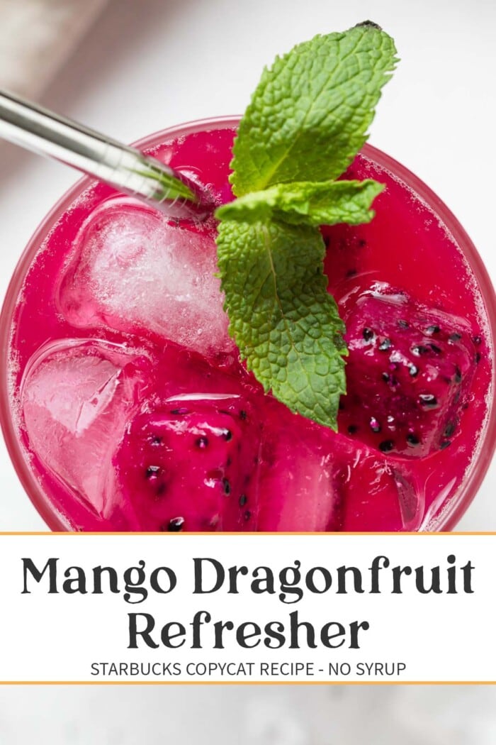 Pin graphic for mango dragon fruit refresher.