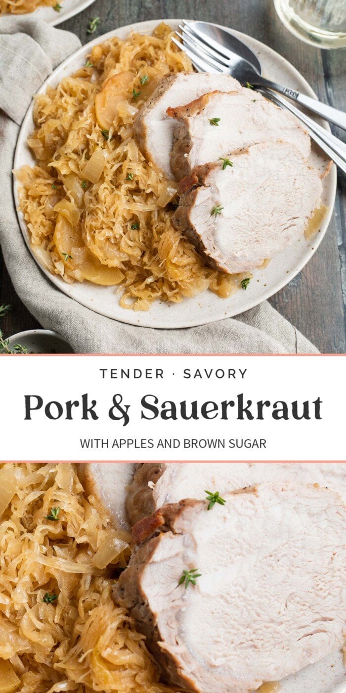 Pin graphic for pork and sauerkraut.