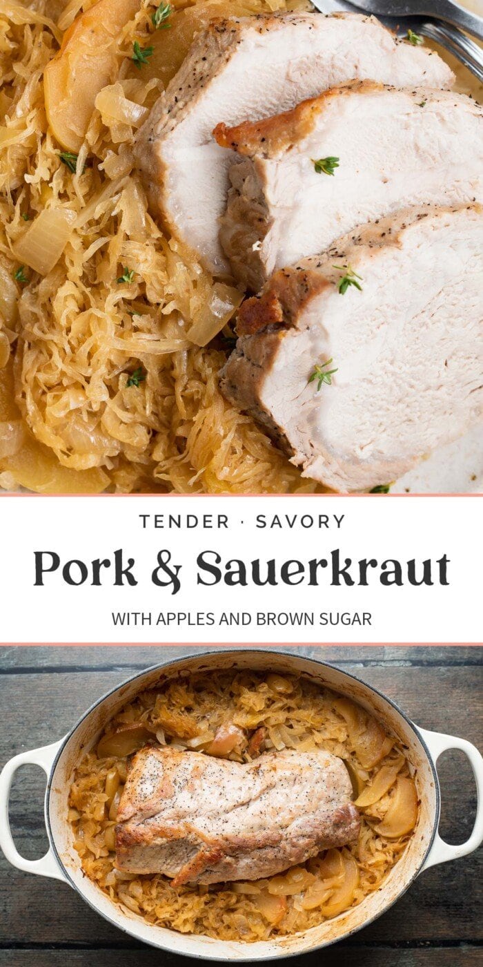 Pin graphic for pork and sauerkraut.