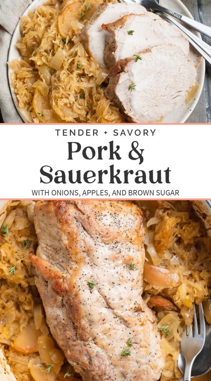 Pin graphic for pork and sauerkraut.