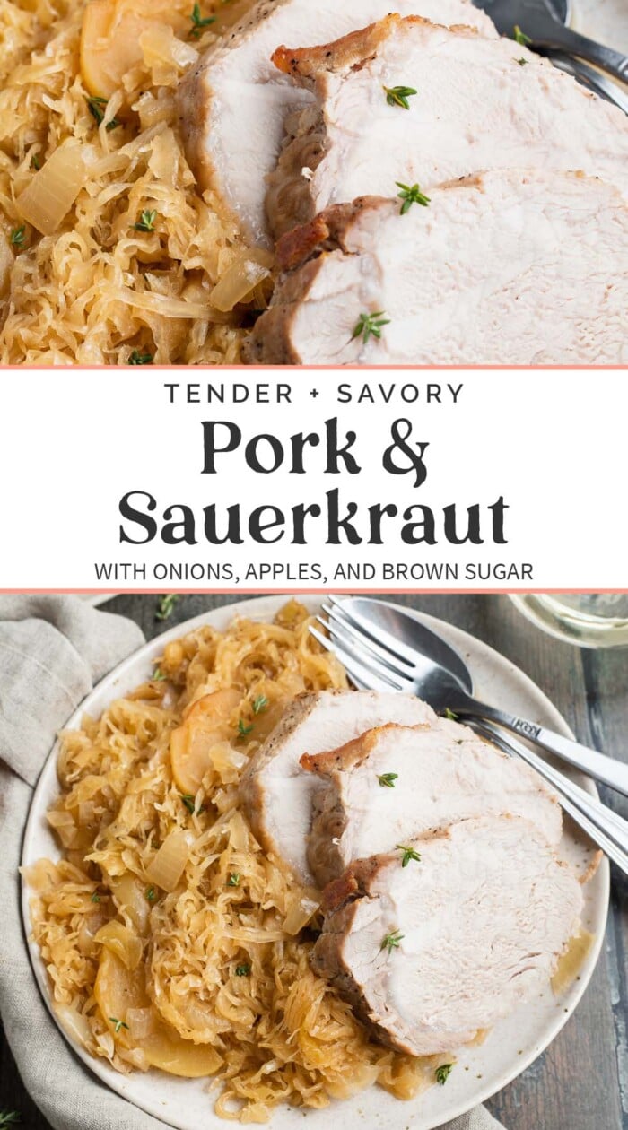 Pin graphic for pork and sauerkraut.