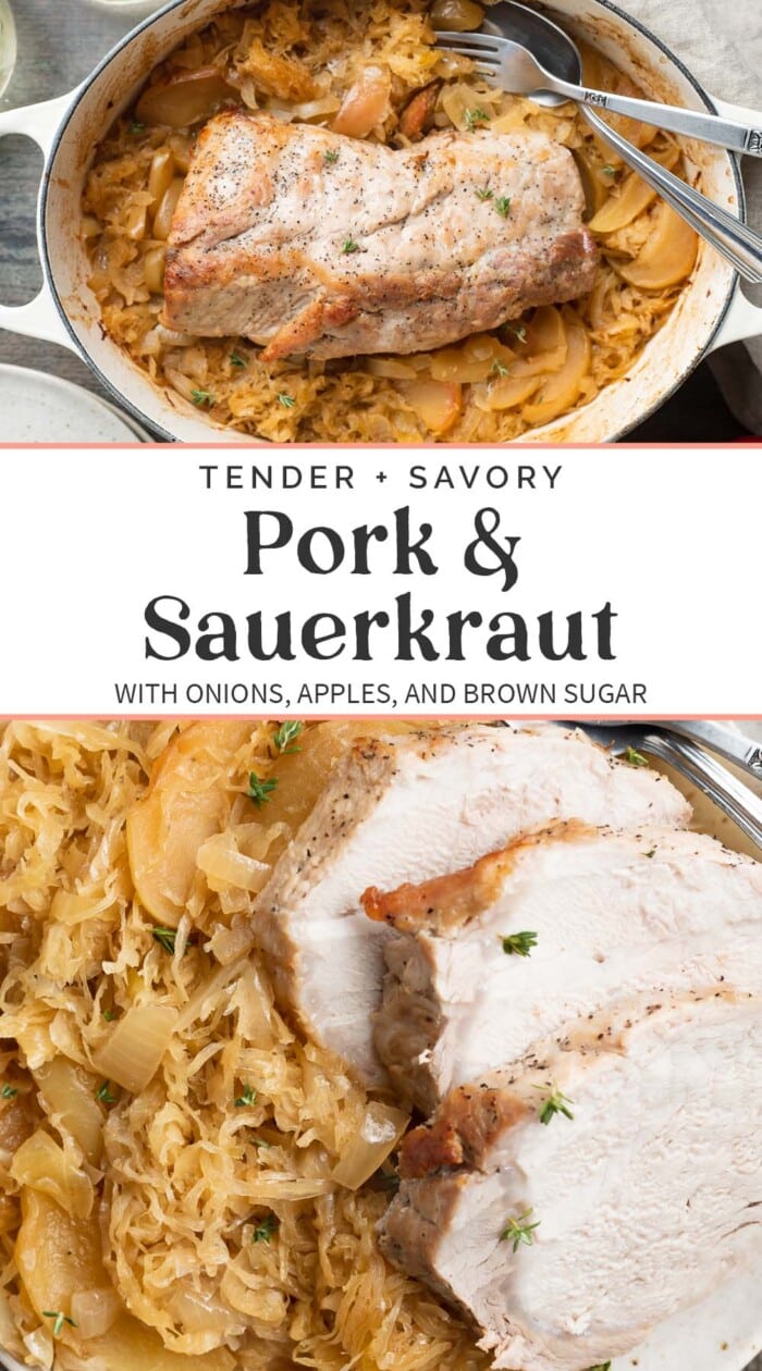 Pin graphic for pork and sauerkraut.