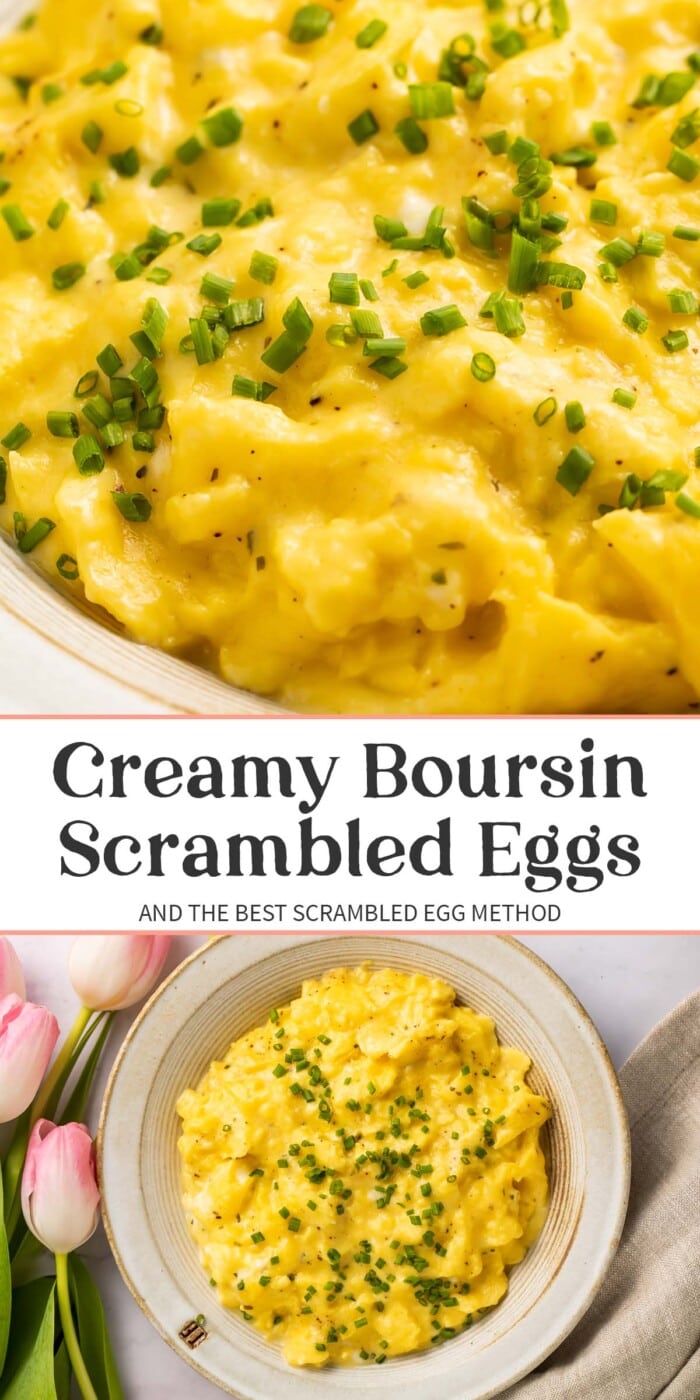 Pin graphic for boursin scrambled eggs.