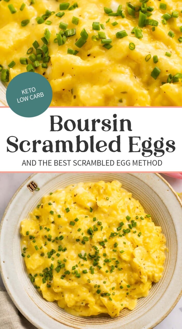 Pin graphic for boursin scrambled eggs.