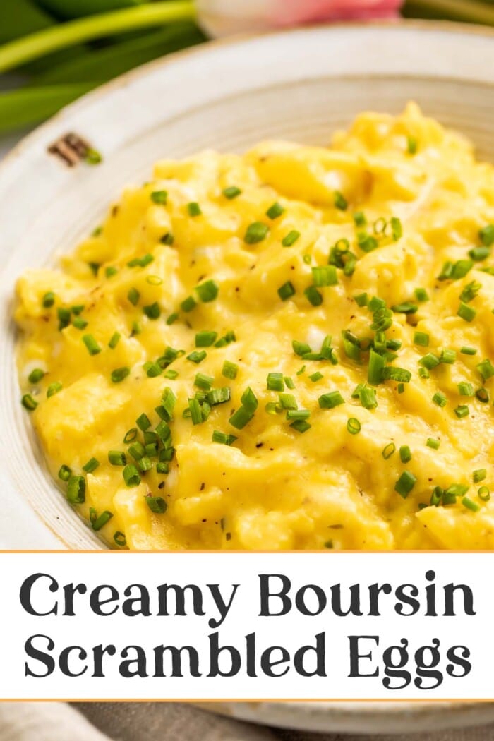 Pin graphic for boursin scrambled eggs.