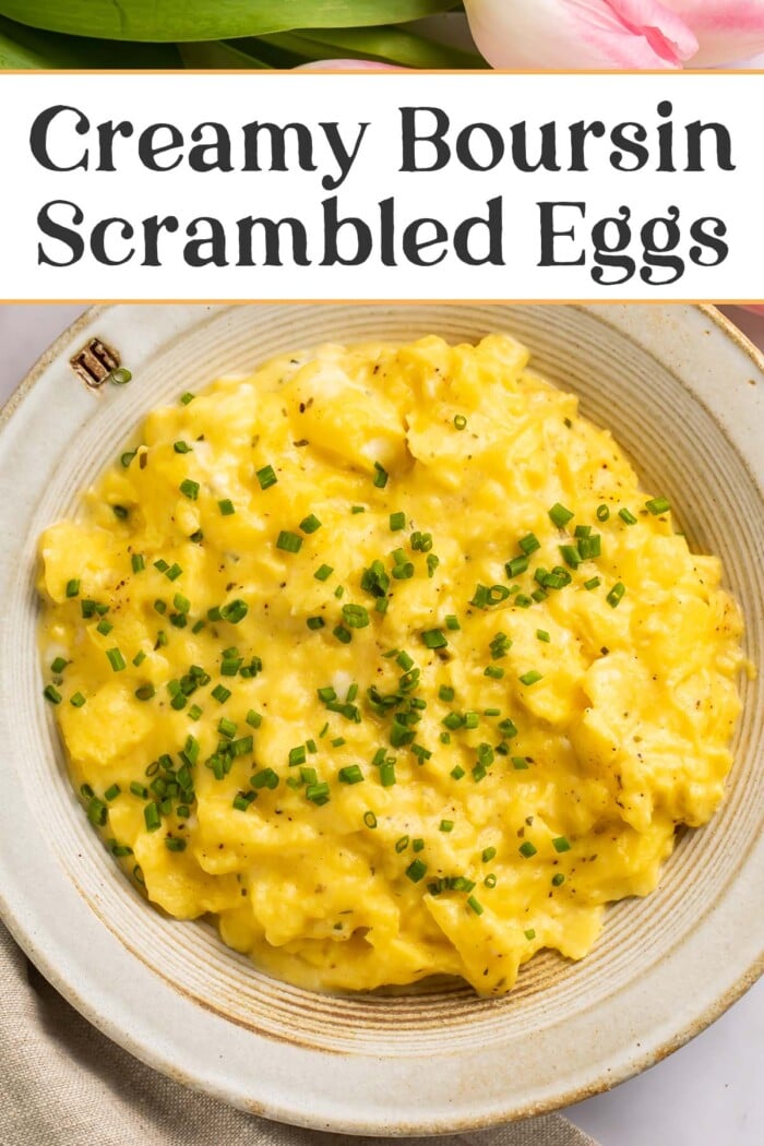 Pin graphic for boursin scrambled eggs.