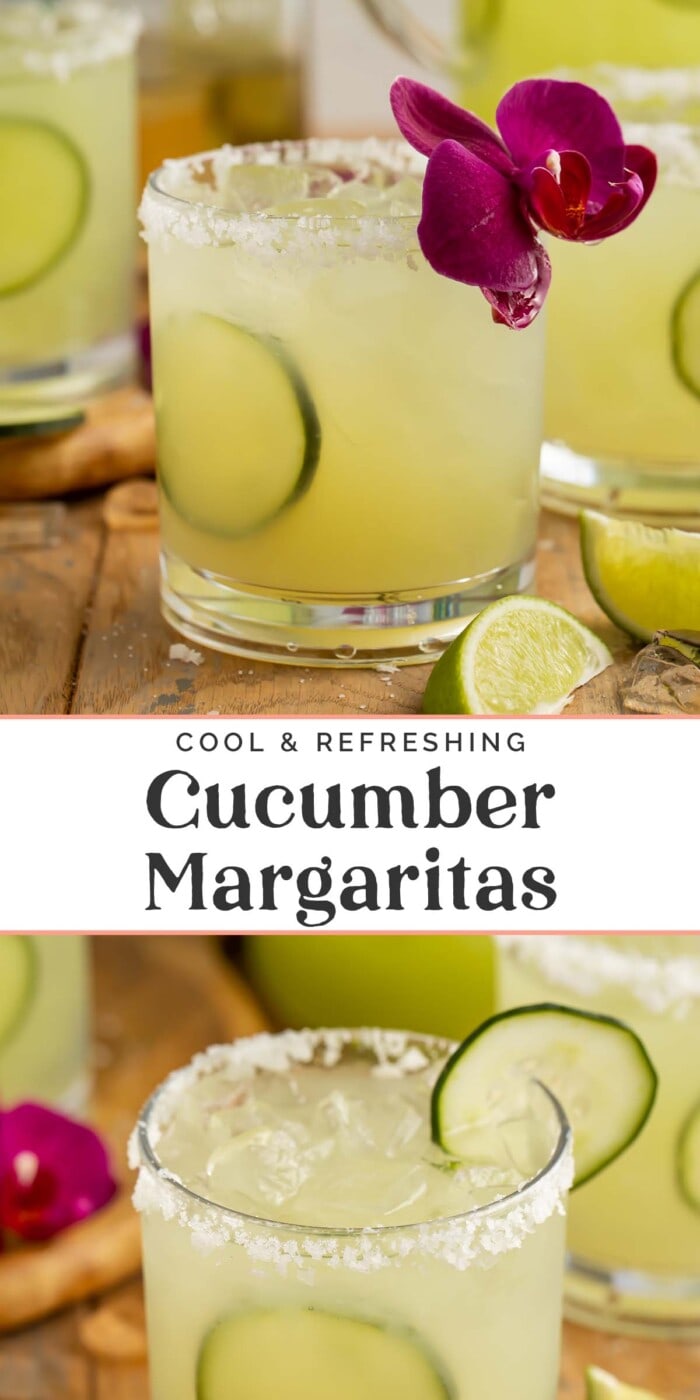 Pin graphic for cucumber margaritas.