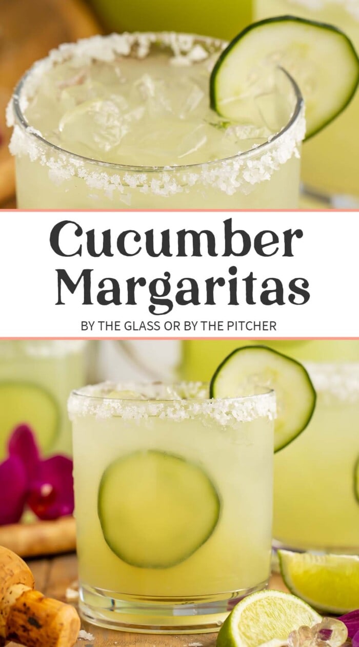 Pin graphic for cucumber margaritas.