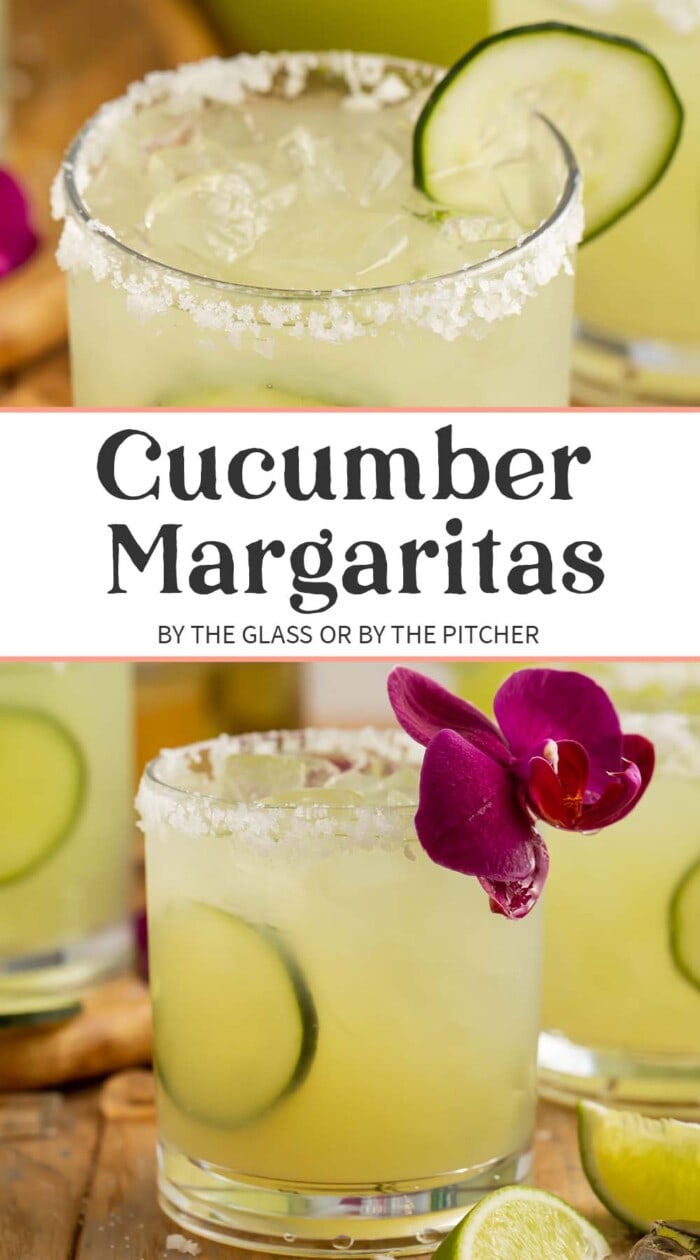 Pin graphic for cucumber margaritas.