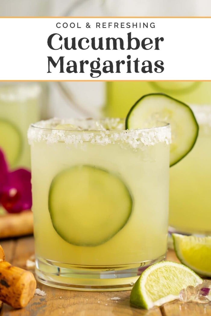 Pin graphic for cucumber margarita.