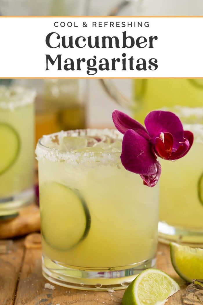 Pin graphic for cucumber margarita.