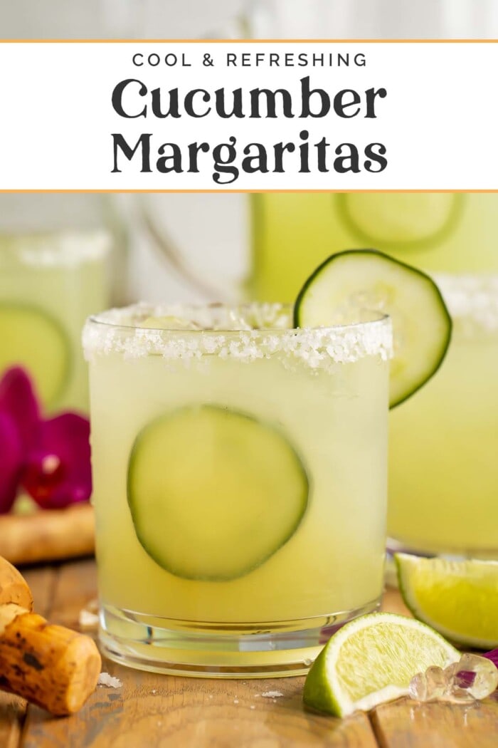 Pin graphic for cucumber margarita.