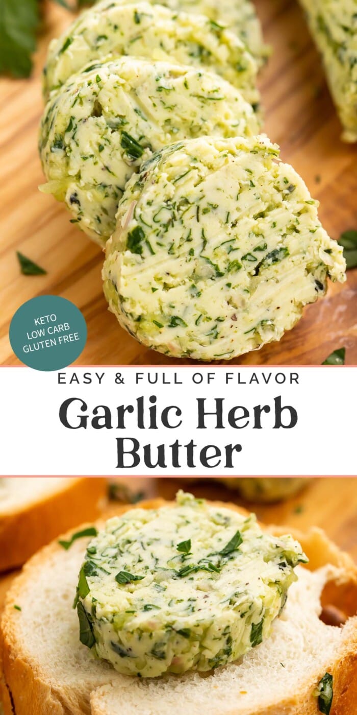 Pin graphic for garlic herb butter.