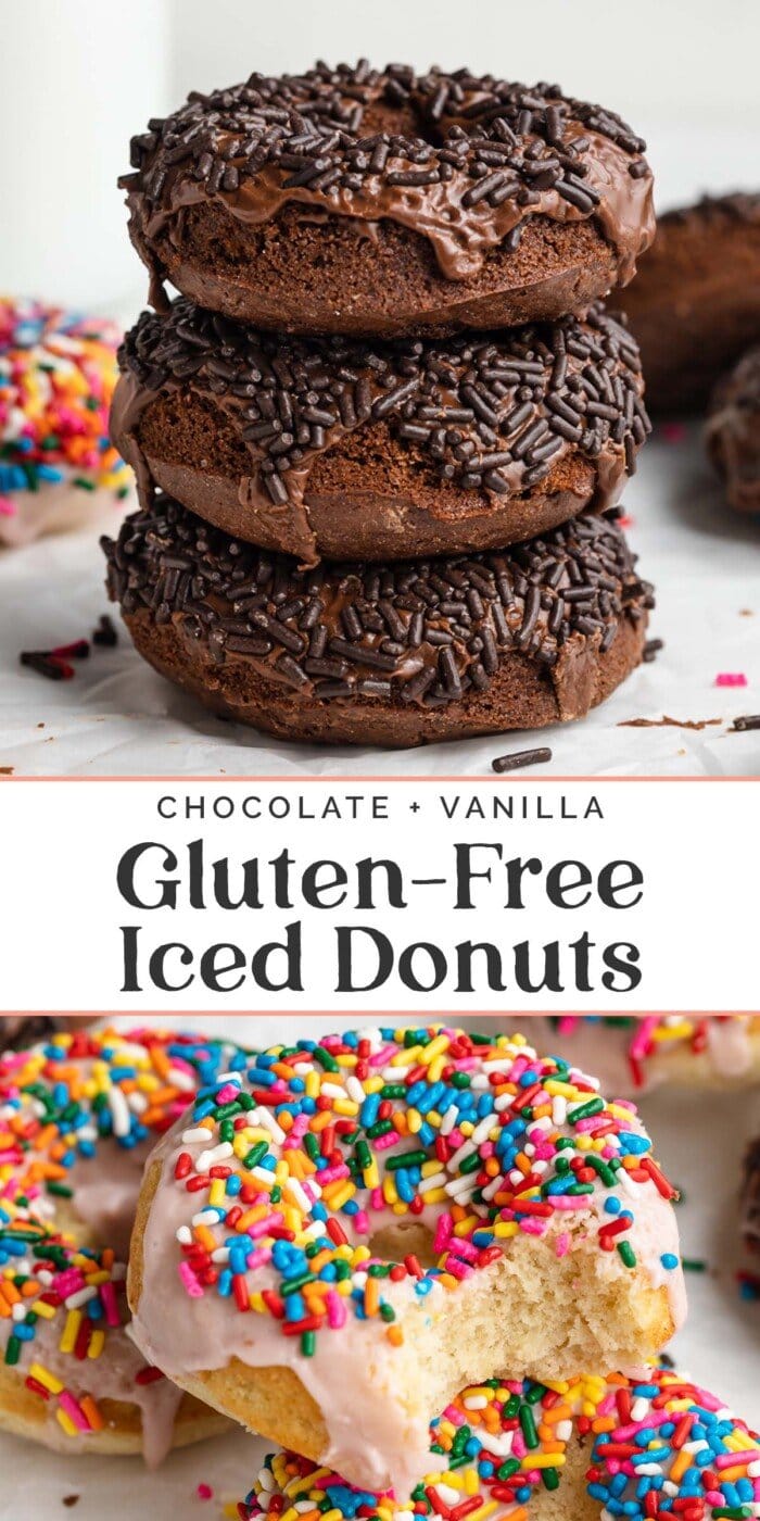 Pin graphic for gluten free donuts.