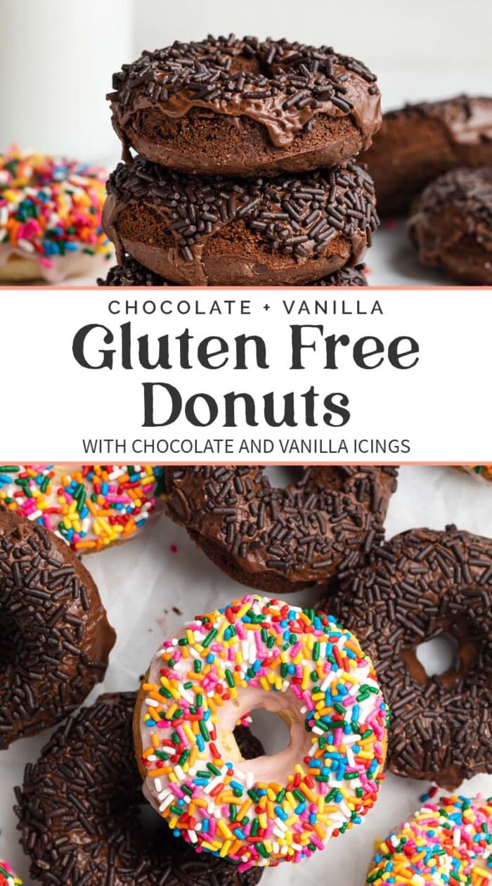 Pin graphic for gluten free donuts.