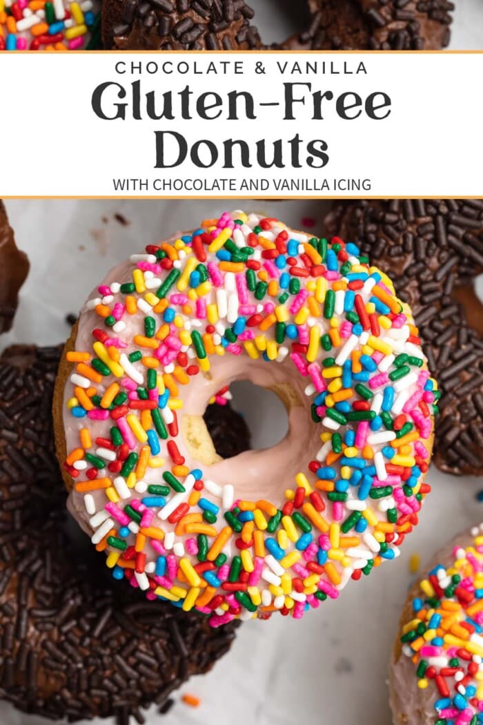 Pin graphic for gluten free donuts.