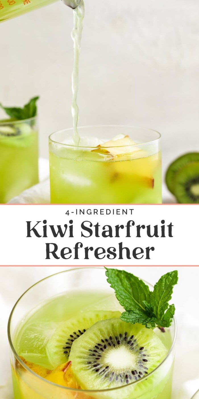 Pin graphic for kiwi starfruit refresher.