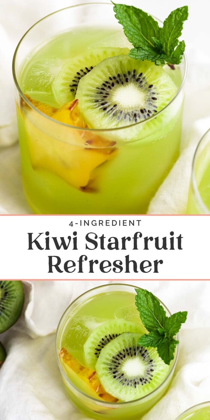 Pin graphic for kiwi starfruit refresher.