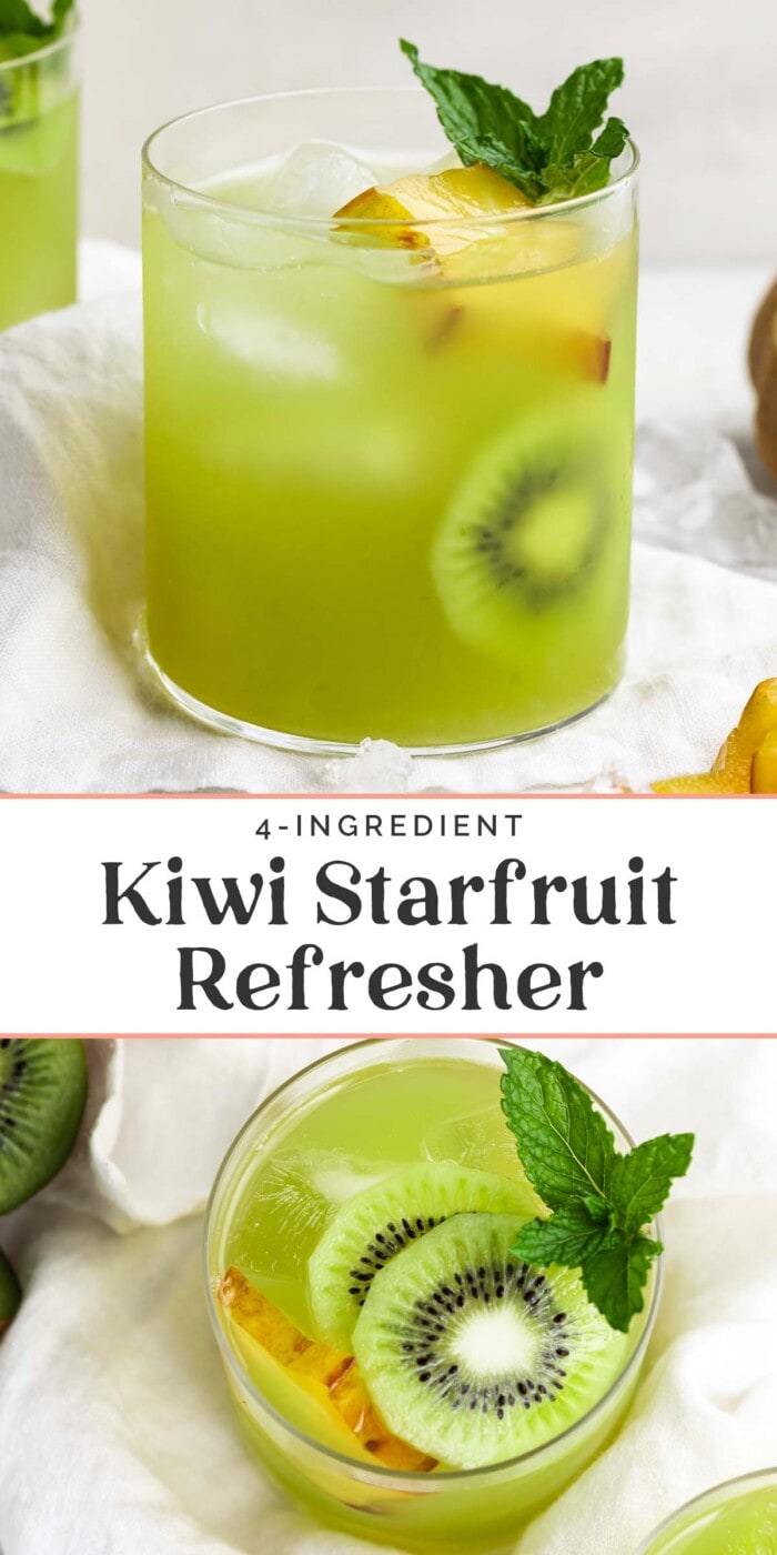 Pin graphic for kiwi starfruit refresher.