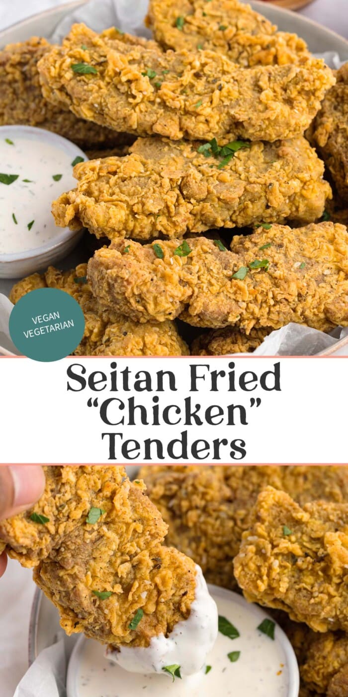 Pin graphic for seitan fried "chicken".