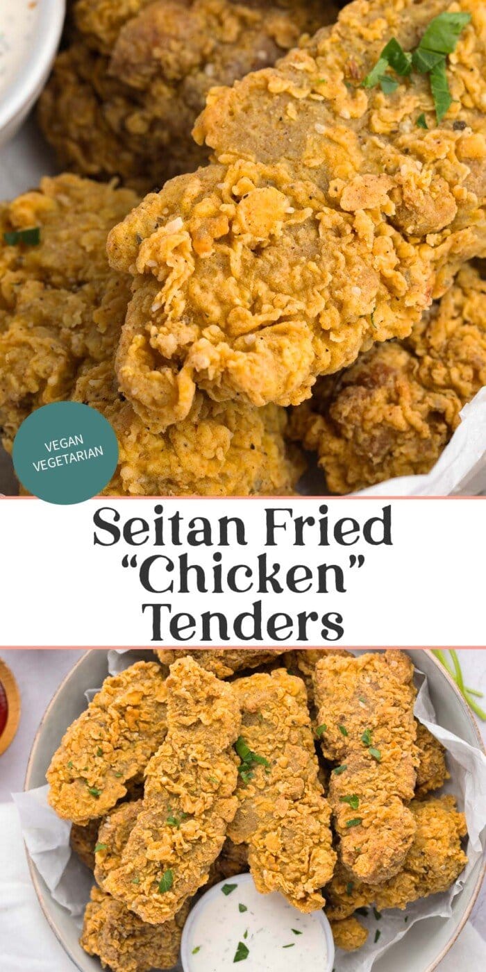 Pin graphic for seitan fried "chicken".