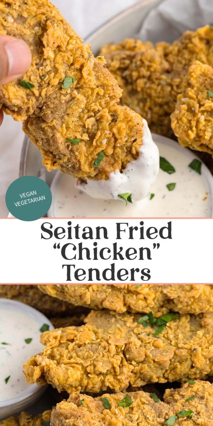 Pin graphic for seitan fried "chicken".