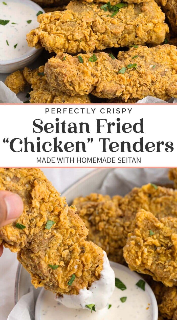 Pin graphic for seitan fried "chicken".