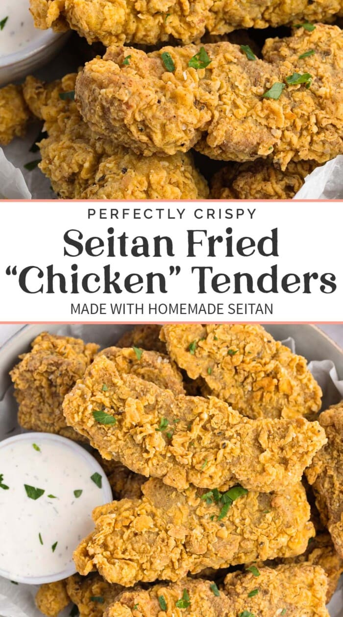 Pin graphic for seitan fried "chicken".