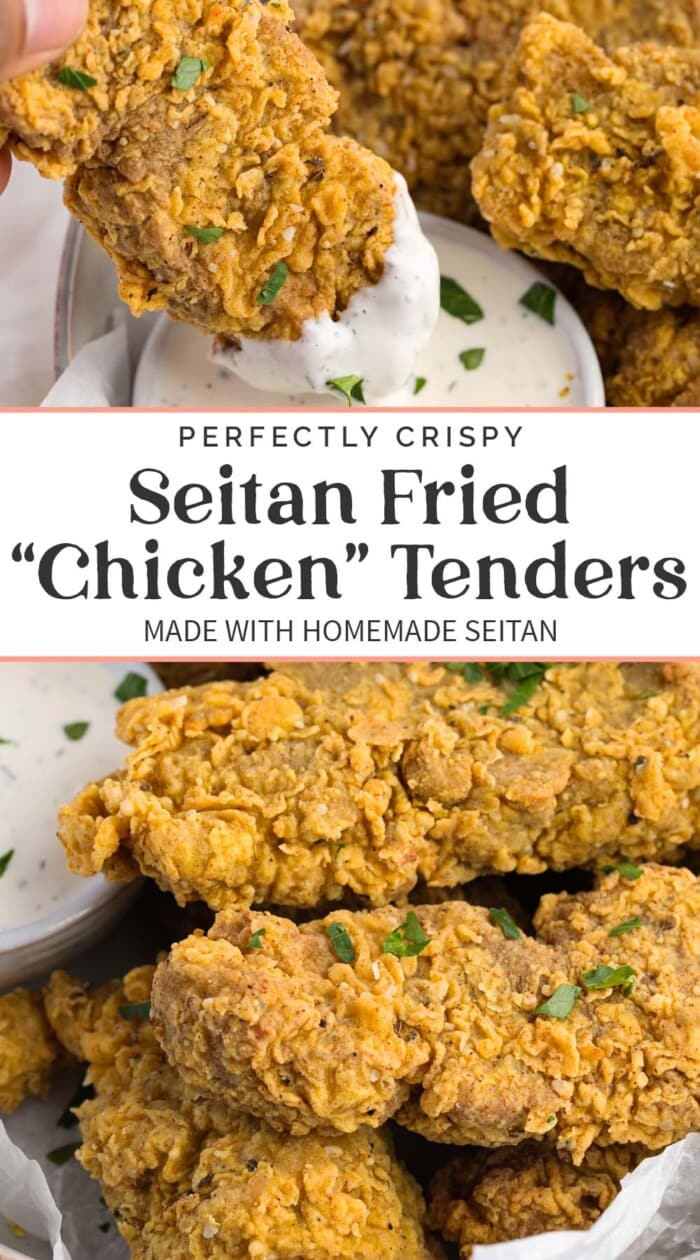 Pin graphic for seitan fried "chicken".