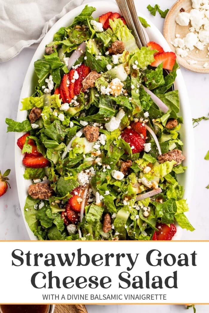 Pin graphic for strawberry goat cheese salad.